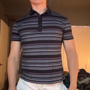 Hugo Boss Men's Polo Shirt - Black and Gray Stripes